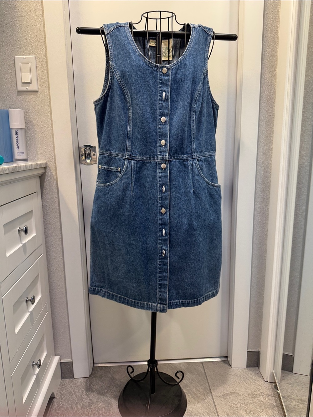 St. John's Bay Sleeveless Indigo Denim Button-Front Mini Dress